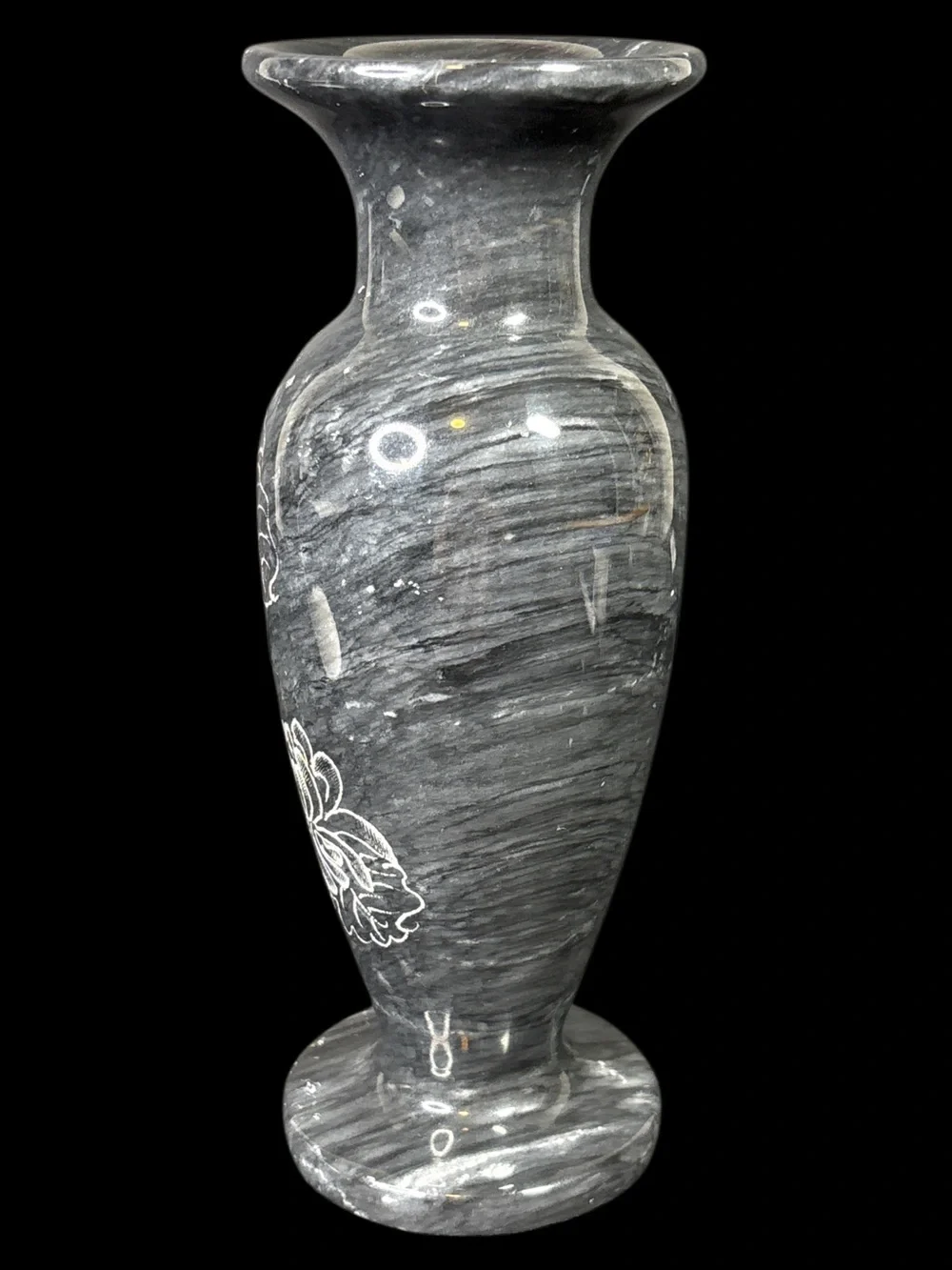 Vintage hand-carved black marble small vase. 8”